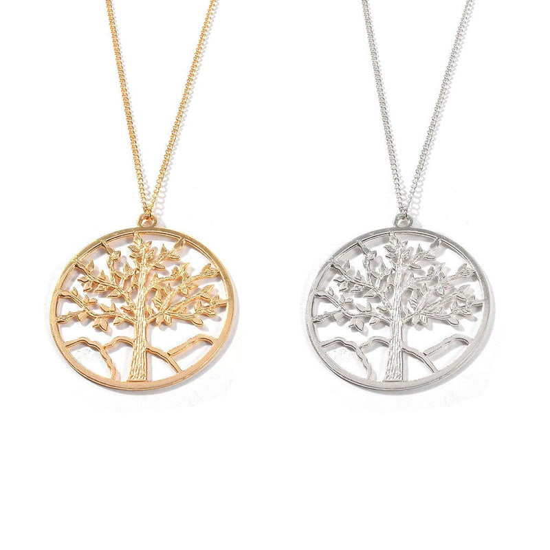 Yalice Tree of Life Necklace Chain Long Pendant Necklaces Drop Dress Jewelry for Women and Girls Silver - BeesActive Australia