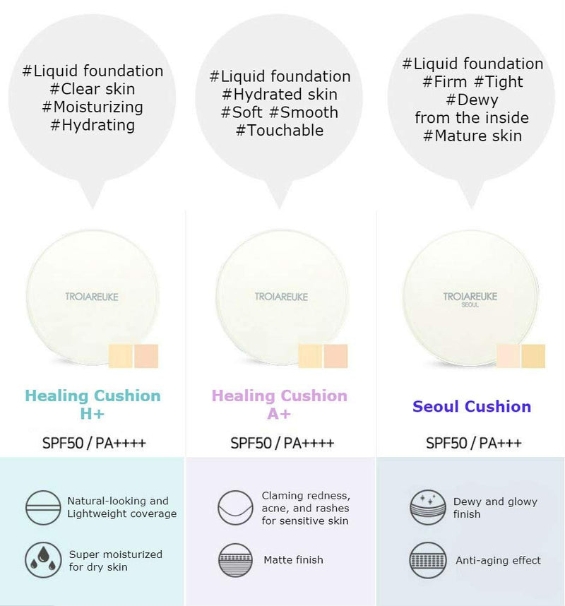 TROIAREUKE Seoul Cushion Foundation 22 Beige - SPF50+ PA++++ Healing Skincare Cushion (Seoul #22) Seoul #22 - BeesActive Australia