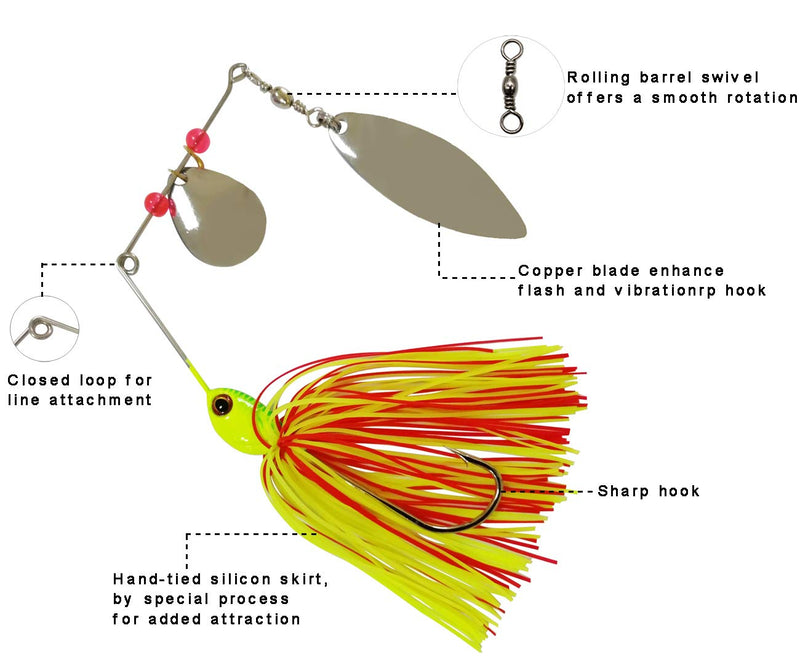 [AUSTRALIA] - JSHANMEI Fishing Lures Spinnerbait, Hard Metal Spinner Bait Kit Jigs Lure for Bass Pike Trout Salmon Freshwater Saltwater Fishing Pack of 6 
