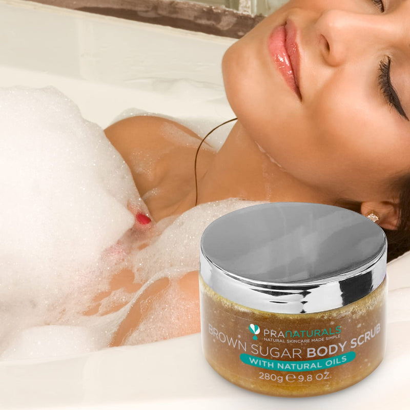 PraNaturals Brown Sugar Body Scrub - Natural Exfoliating Body Scrub - Gently Removes Dead, Dry Skin Cells - 280g - BeesActive Australia