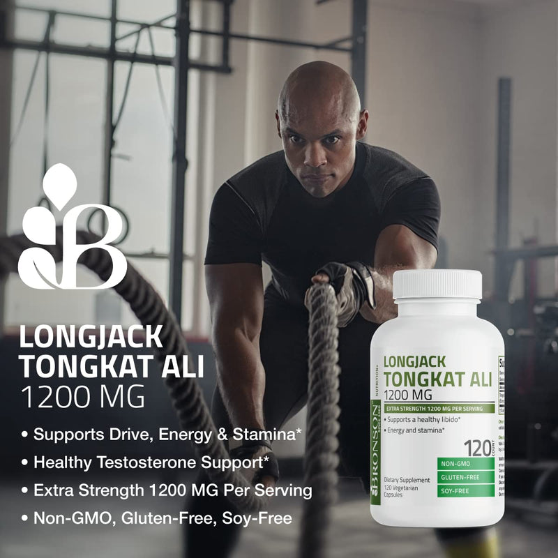 Bronson Longjack Tongkat Ali 1200mg Extra Strength 1200mg Per Serving, Supports Energy, Non-GMO,Capsule 120 Count (Pack of 1) - BeesActive Australia