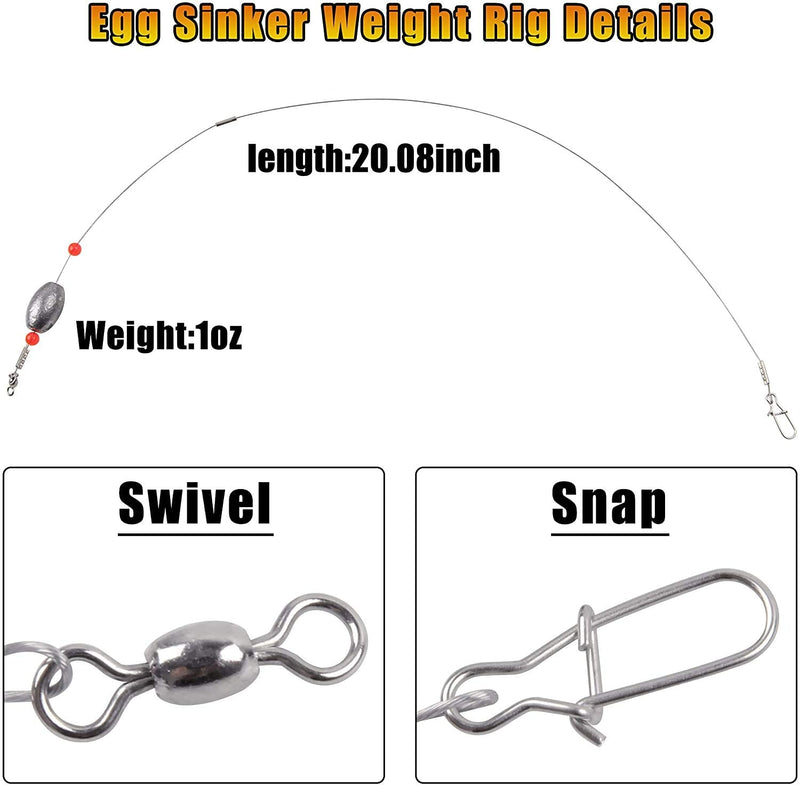 SILANON Egg Fishing Sinker Weight Rigs- 4/8pcs Flounder Rig Saltwater Stainless Steel Fishing Wire Leader with Egg Sinker Fishing Swivel Snap Connector for Trout Bottom Fishing 0.5oz-8pcs - BeesActive Australia