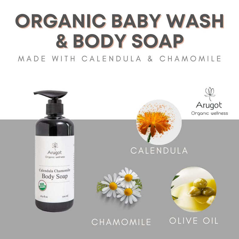 Arugot Organic (USDA Certified) Calendula-Chamomile Baby Wash, Sourced & Made in Israel | Natural Body Soap for Babies, Kids & Adults with Sensitive or Dry Skin & Scalp - 16.9 Fl Oz - BeesActive Australia