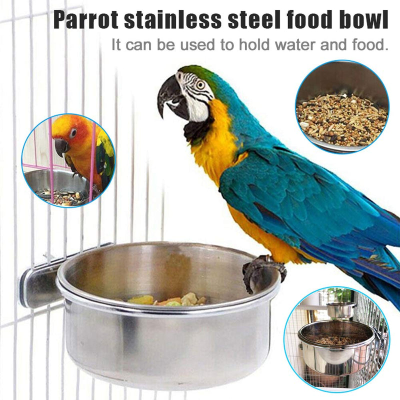 PINVNBY Bird Feeding Dish Cups Parrot Stainless Steel Food Water Dish Perch Stand Platform Paw Grinding Toy Feeder Cage Bowl with Clamp Holder for Budgies Parakeet Macaw Small Animal (5 Pack) 3PCS-L - BeesActive Australia