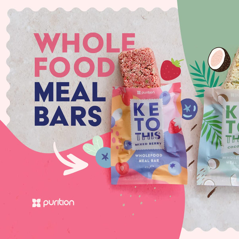 Purition Wholefood Keto Bars Mixed Berry Flavour 12 Pack | Vegan & Keto Friendly | No Added Sugar | Premium Low Carb High Fat Keto Meal Bars with Only Natural Ingredients 1 count (Pack of 12) - BeesActive Australia