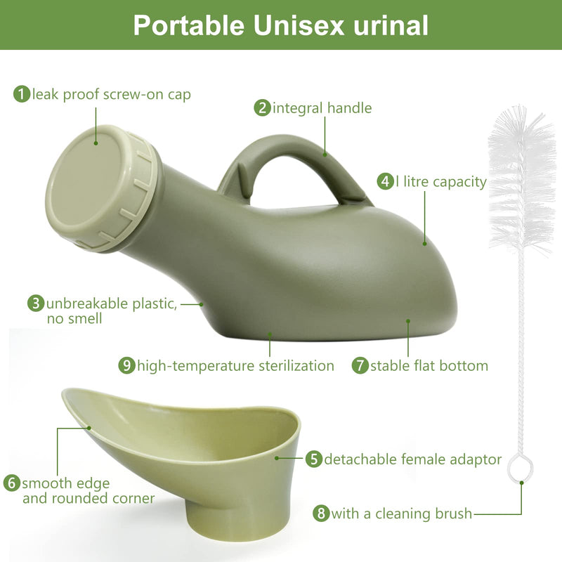 Urine Bottle Spill Proof Unisex: Portable Women Mens Urinals Screw Top Lid Pee Female Funnel Urine Bottles Container Plastic Bed Pan Car Travel Toilet 1000ml Adult Kids Potty Night Wee Pot WC for Male - BeesActive Australia