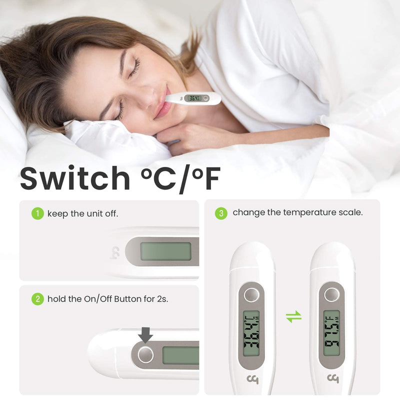 Femometer Oral Thermometers, Digital Thermometer Adults Kids Babies, Accurate Switchable Body Temperature Thermometer (Gray) - BeesActive Australia