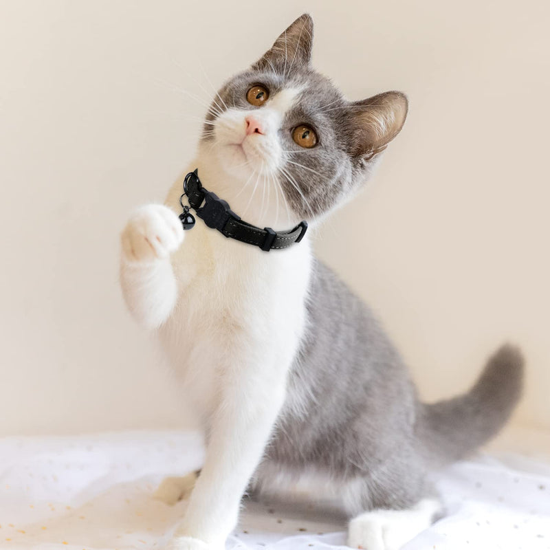 Faleela Soft Microfiber Leather Cat Collar,Breakaway Collar with Bell, Adjustable for Cats and Puppy Girl Boy 7.5"-11" Black - BeesActive Australia