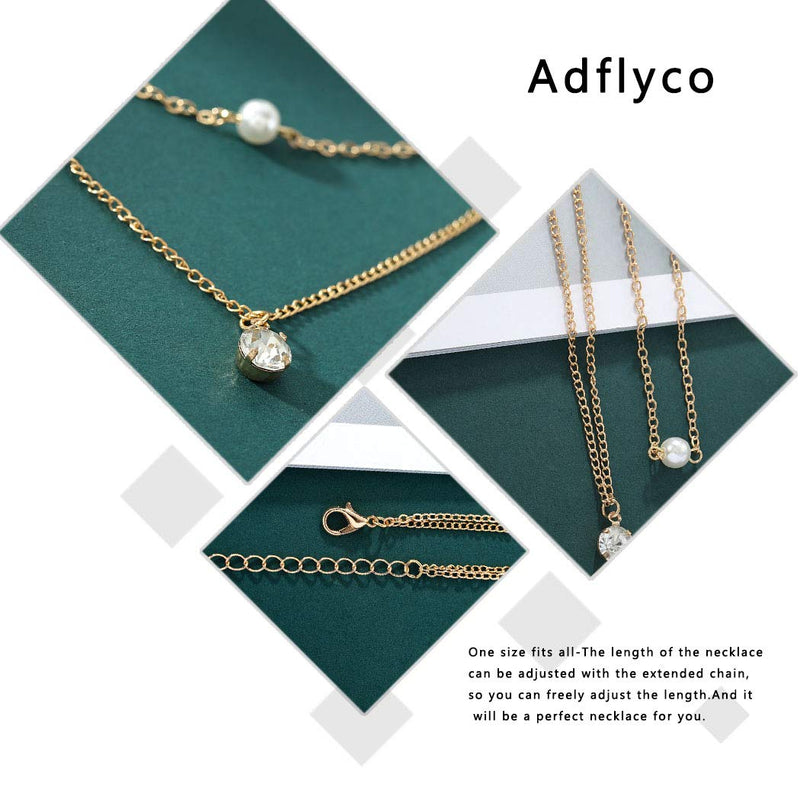 Adflyco Boho Layered Crystal Necklace Gold Pearl Pendant Necklaces Chain Jewelry Adjustable for Women and Girls - BeesActive Australia