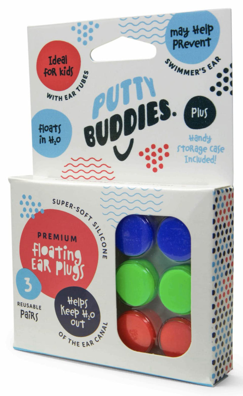 PUTTY BUDDIES Floating Earplugs 3-Pair Pack – Soft Silicone Ear Plugs for Swimming & Bathing – Invented by Physician – Keep Water Out – Premium Swimming Earplugs – Doctor Recommended Blue/Red/Green - BeesActive Australia