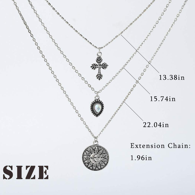 Edary Vintage Cross Pendant Necklace Sun Layered Necklaces Gemstone Jewelry Accessories for Women and Girls. - BeesActive Australia