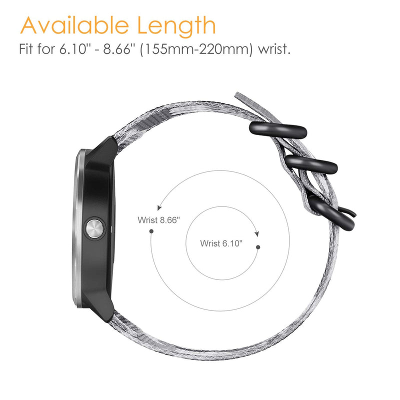 Fintie Band Compatible with Garmin Vivoactive 3/Garmin Venu Sq, 20mm Soft Nylon Replacement Strap Band Compatible with Garmin Vivoactive 3 Music/Forerunner 245 Music/Forerunner 265 Music Smartwatch Camo Grey - BeesActive Australia