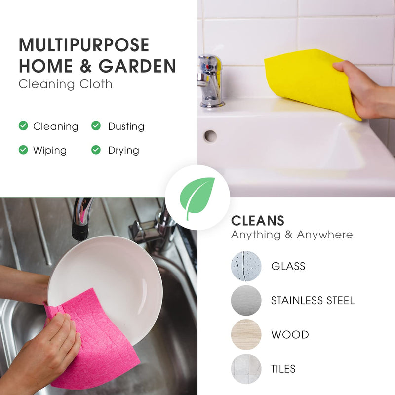 The EcoGurus Premium Swedish Dishcloths for Kitchen (10 x Assorted) Multi-Surface, Cellulose & Cotton, Original Made in Sweden - Eco-Friendly, Reusable, Absorbent, No Odor, Cellulose Sponge Cloths Assorted Dishcloths - BeesActive Australia