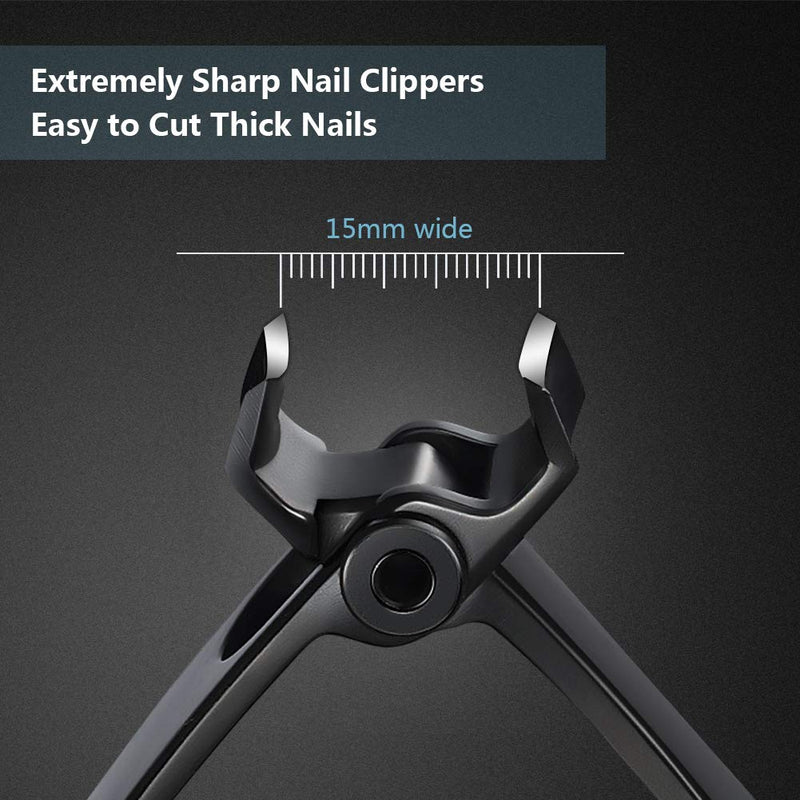 15mm Wide Jaw Opening Nail Clippers for Thick Nails Fingernails and Toenails Clippers for Ingrown Toenails Oversized Stainless Steel Nail Clipper Set Black - BeesActive Australia