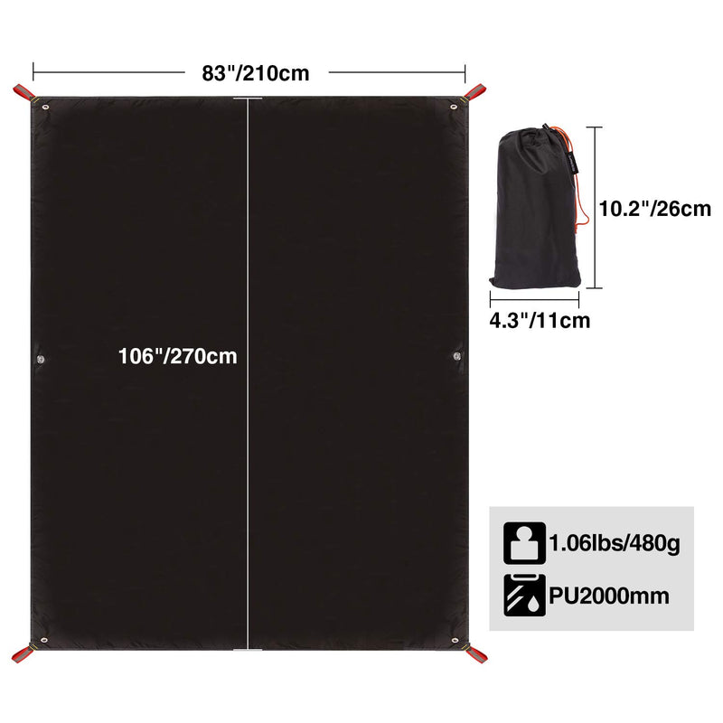REDCAMP Ultralight Tent Footprint, 82''-87''x55-118'' PU 2000 Waterproof Camping tarp with Drawstring Carrying Bag for Ground Camping Hiking Black 106"x82" - BeesActive Australia