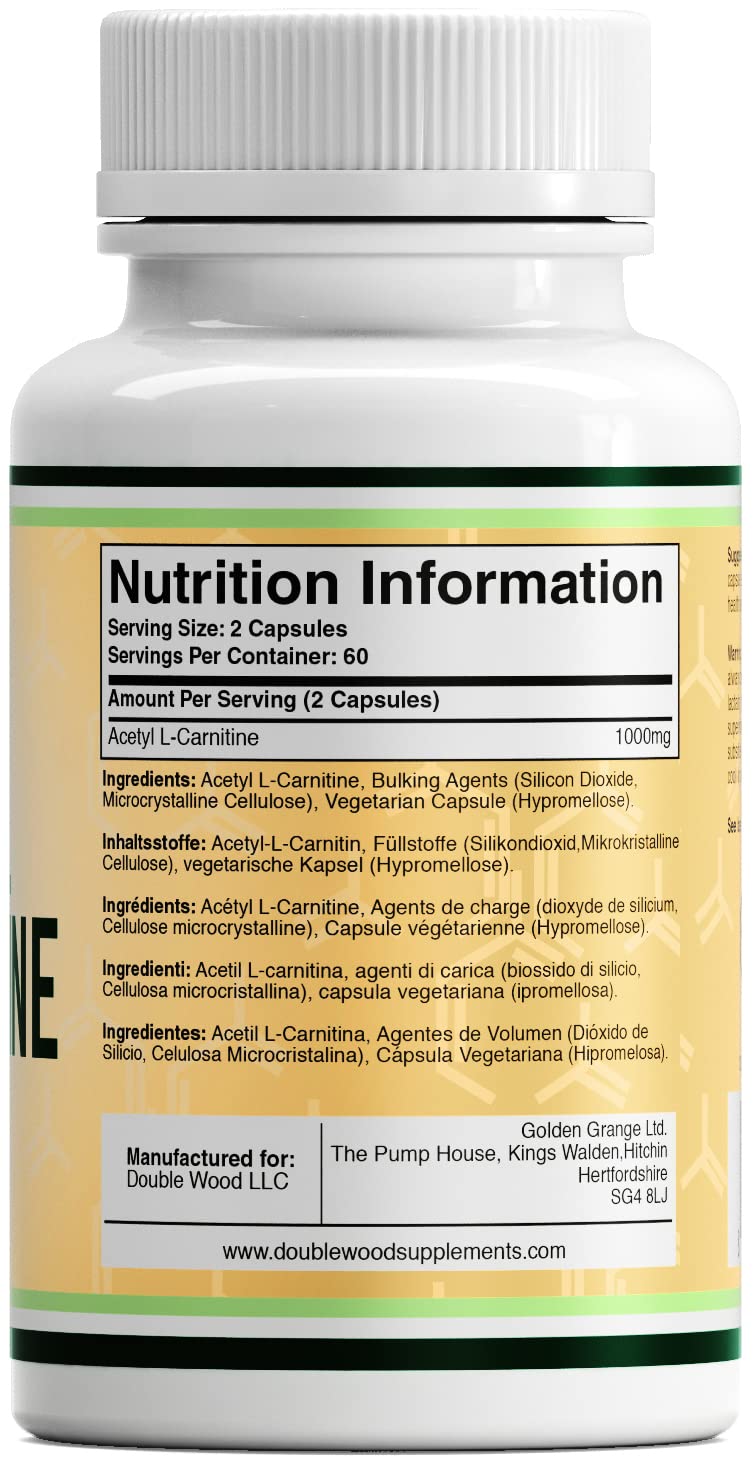 DW Acetyl L-Carnitine Capsules | 120 High Strength L Carnitine Supplements - 1000mg per Serving | Non-GMO & Gluten Free | Manufactured in the UK 120 Capsules - BeesActive Australia