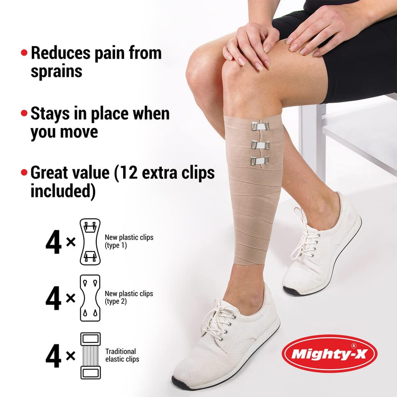 Premium Compression Bandage - Pack of 4 - (2 x 7.5cm + 2 x 10cm) - Durable Elastic Bandage Wrap + 12 Extra Clips - Stretches up to 4.6m 4 Piece Set - BeesActive Australia