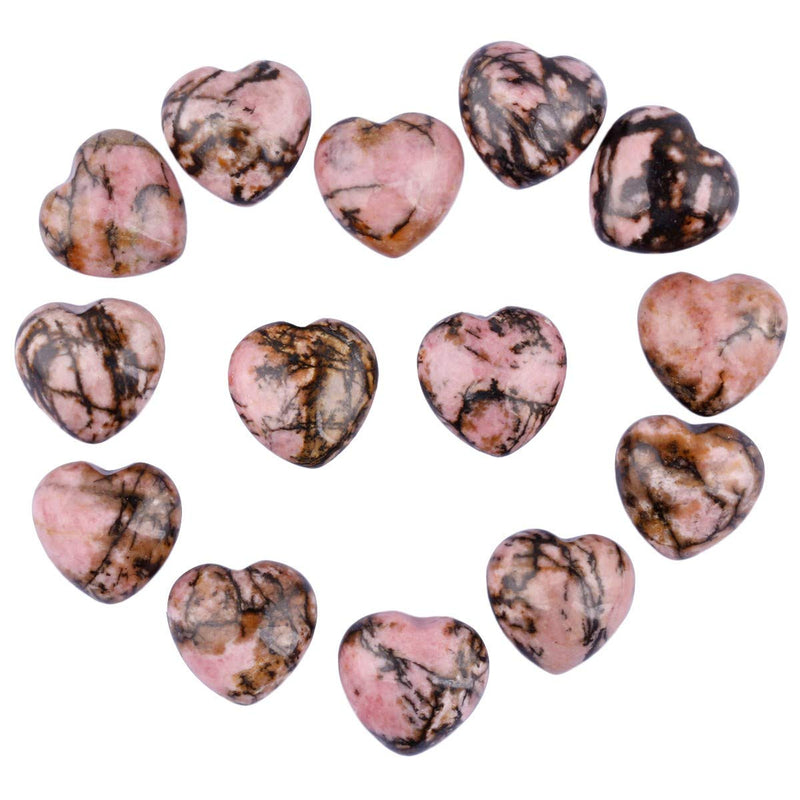 mookaitedecor 4pcs 25mm Natural Rhodonite Heart Shaped Crystal Decorative Worry Stones, Healing Crystal Gift Set, Love Heart Quartz Crystal Pocket Tumblestone Chakra Reiki Desk Decor 1 inch long Pink & Black - BeesActive Australia