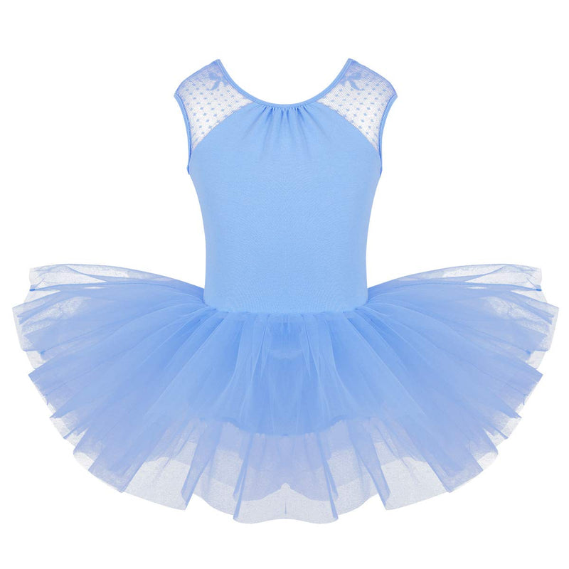[AUSTRALIA] - ranrann Kids Girls Lace Splice Ballet Dance Leotard Gymnastic Tutu Dress Ballerina Performance Uniform Sky Blue 8 / 10 