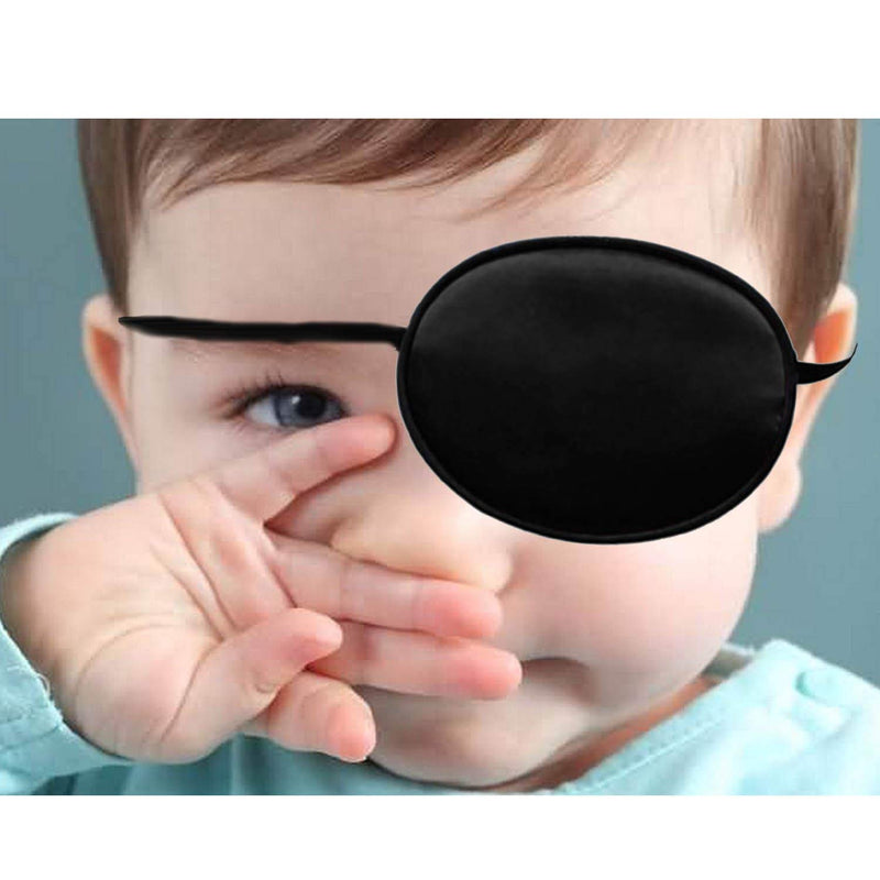 2 Pieces Silk Eye Patches, Adjustable Soft Eye Patch Elastic Eyepatche for Lazy Eye Amblyopia Strabismus for Kids Black and Pink - BeesActive Australia