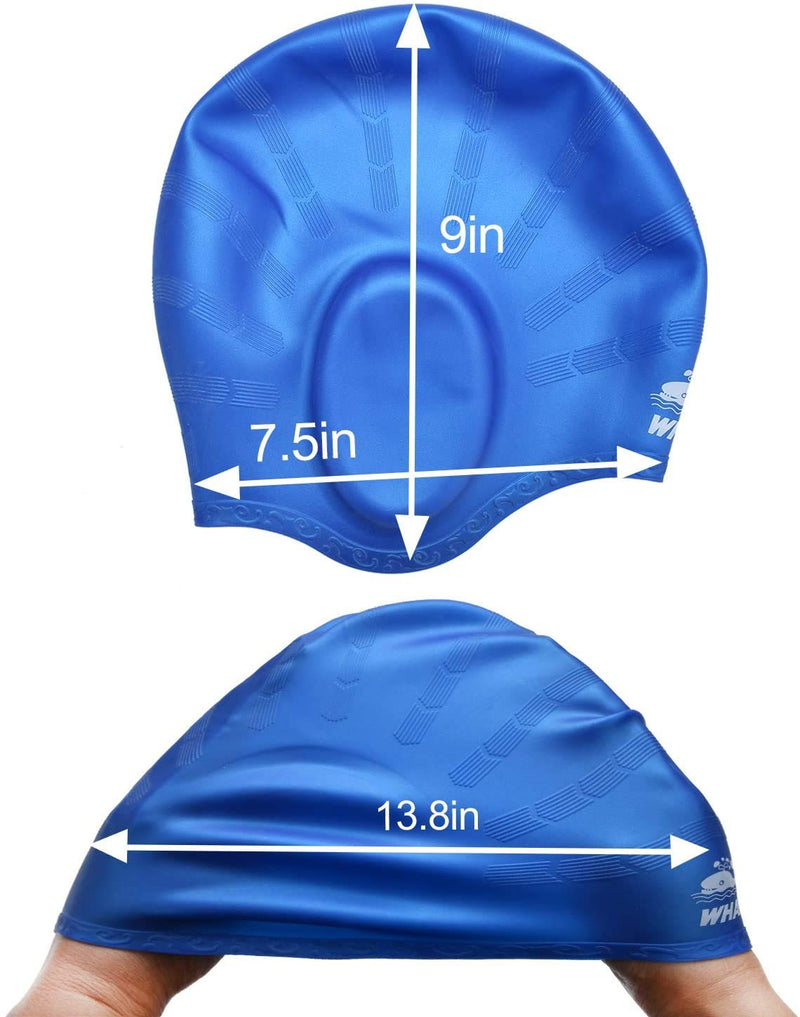 Cover Ears Swim Caps for Long Hair 100% Silicone Swimming Hat for Unisex Adult Kids Reduce Water Intake Makes Your Hair Clean Black+Blue+Silver(6p) - BeesActive Australia