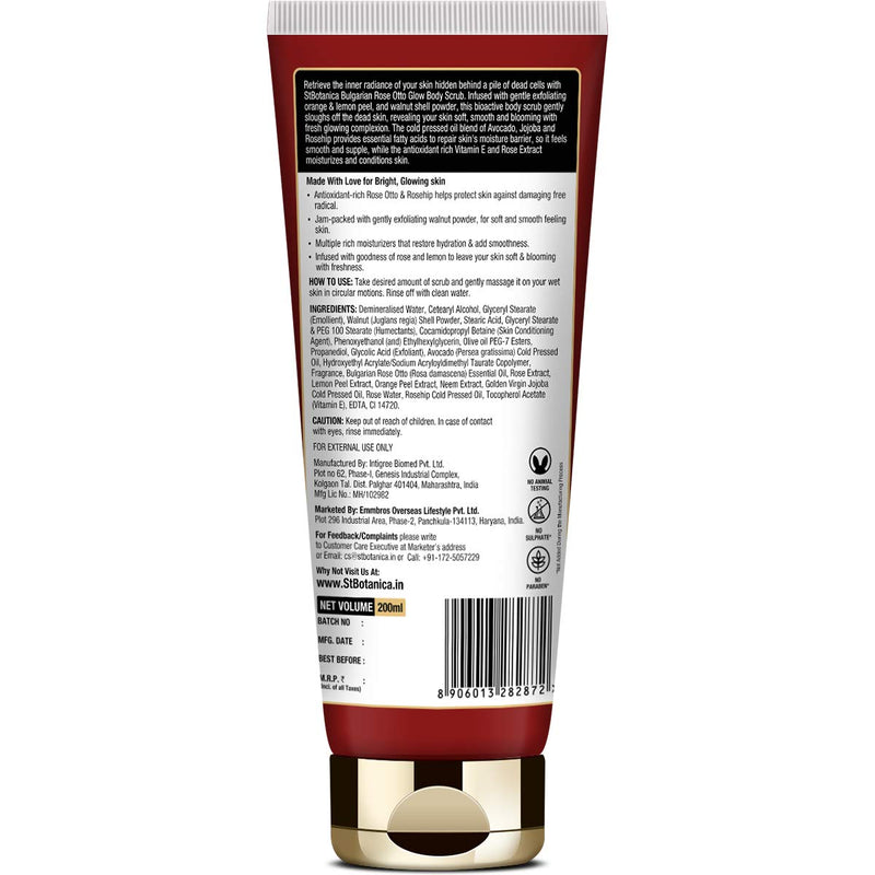 StBotanica Bulgarian Rose Otto Glow Body Scrub | Gentle Exfoliation & Cleansing For Gorgeously Soft Skin | No Paraben & SLS - 200ml - BeesActive Australia