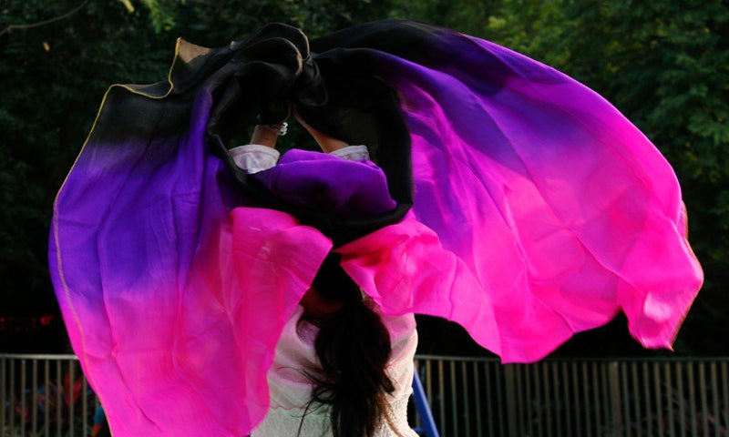 [AUSTRALIA] - Nimiman Belly Dance Silk Veil for Women 250114cm Black Purple Rose 