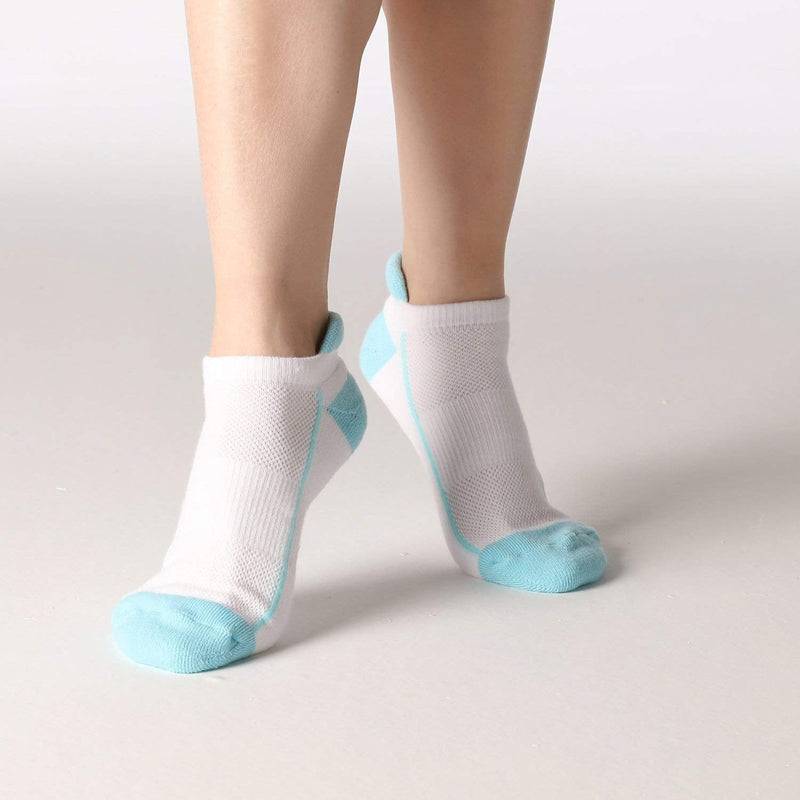 Heatuff Womens Low Cut Ankle Athletic Socks Cushioned Running Performance Breathable Tab Sock 6 Pack White + Grey 3, White + Blue 3 - BeesActive Australia