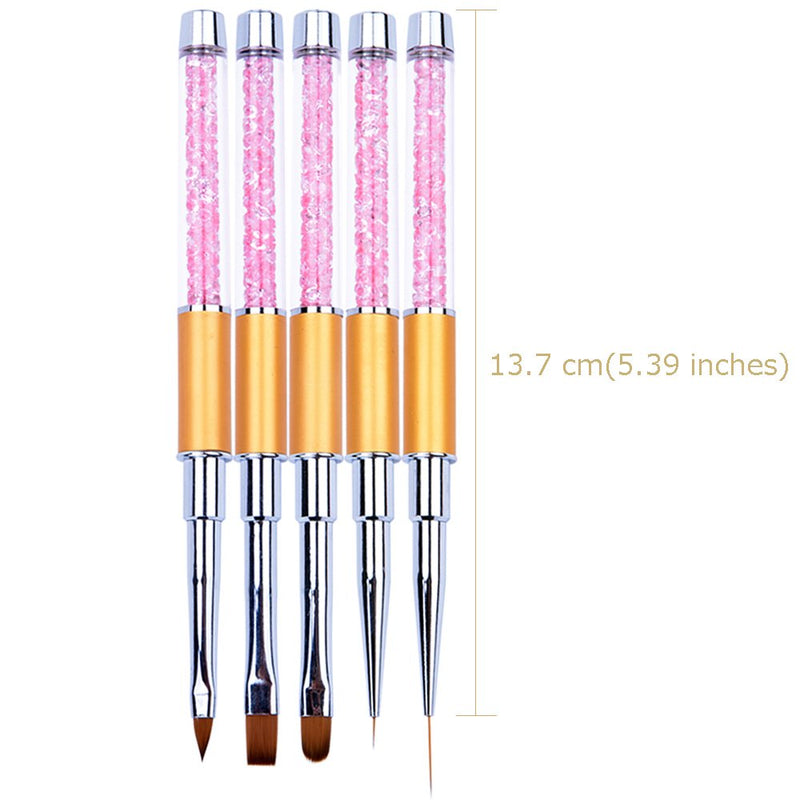 Ycyan 5Pcs UV Gel Nail Art Design Brushes Rhinestone Handle Nail Drawing Painting Carving Liner Pen Brush Set - BeesActive Australia