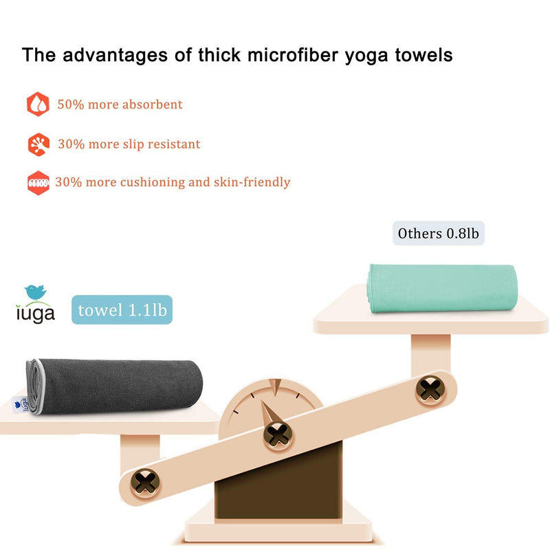 IUGA Non Slip Yoga Towel, Extra Thick Hot Yoga Towel + Hand Towel 2in1 Set with Corner Pockets Design, 100% Microfiber  Non Slip, Super Absorbent and Quick Dry Gray 68" x 24" - BeesActive Australia