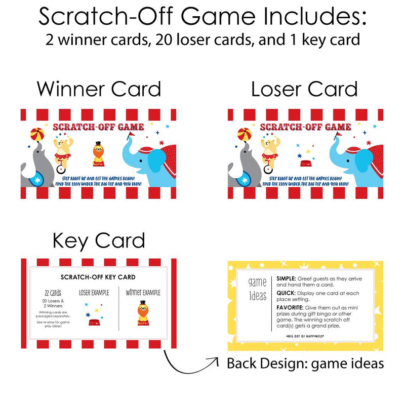 Big Dot of Happiness Carnival - Step Right Up Circus - Carnival Themed Game Scratch Off Cards - 22 Count - BeesActive Australia