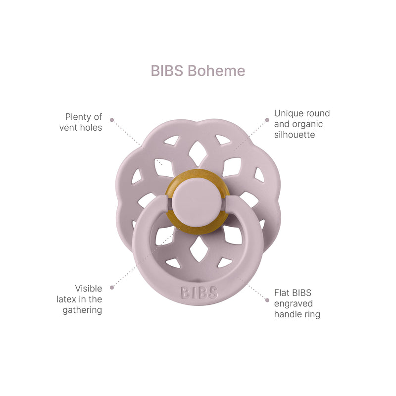 BIBS Pacifiers 6-18 Months | 2-Pack Soothers | BPA-Free Round Nipple | Made in Denmark | Pale Butter/Dusty Pink Boheme Pacifier - BeesActive Australia