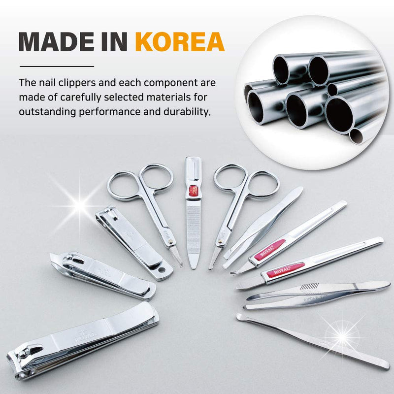 Made in Korea ROYAL Nail clipper set, 11pcs, Aluminium Manicure set - BeesActive Australia
