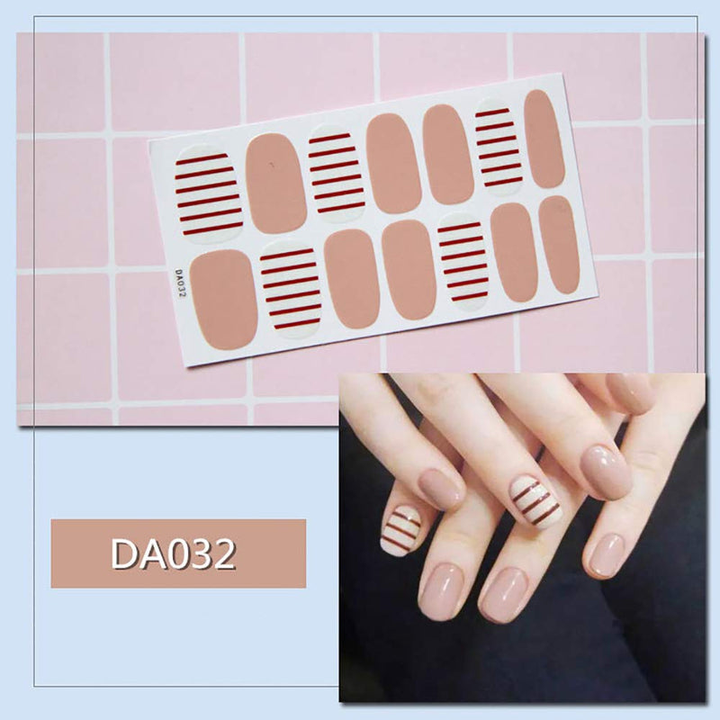 WOKOTO 6 Pieces Full Wraps Nail Polish Stickers Tips Stripe Solid Color Self-Adhesive Nail Decals Manicure Stickers Strips Kits With 1Pcs Nail File - BeesActive Australia