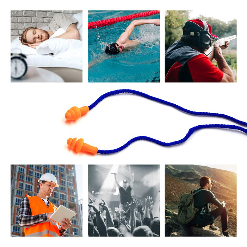 [AUSTRALIA] - 10 Pairs Soft Silicone Corded Ear Plugs Individually Wrapped Reusable Sleep Swim Noise Hearing Protection Earplugs Music Concerts Construction Shooting Hunting Motor Sports 