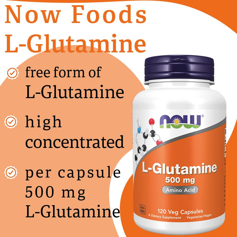 Now Foods, L-Glutamine, 500mg, 120 Vegan Capsules, Lab-Tested, Amino Acid, Gluten Free, SOYA Free, Vegetarian - BeesActive Australia