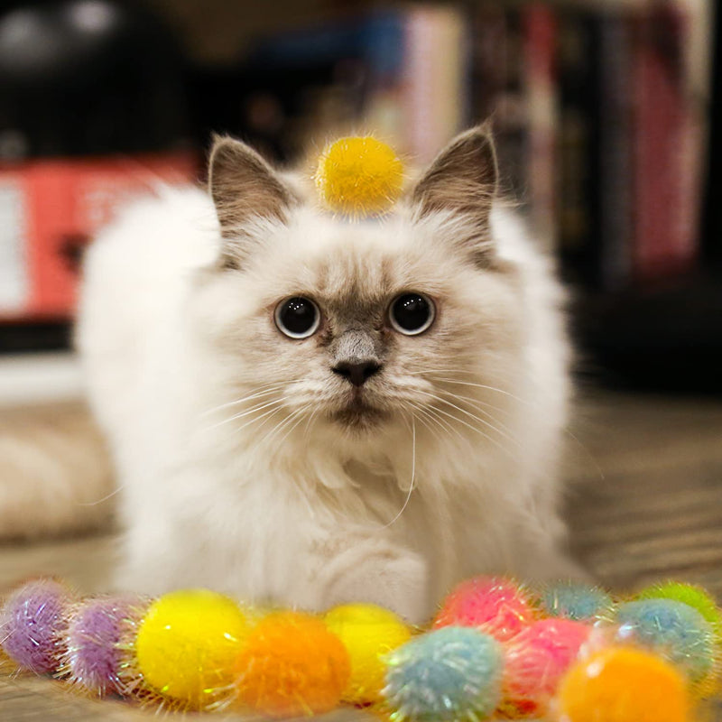 Shizhoo 30 Pieces Sparkle Pom Pom Balls for Cat - Interactive Glitter Balls, Multicolor, Size of 1.2 inches, Best as Kitten Play Toys - BeesActive Australia