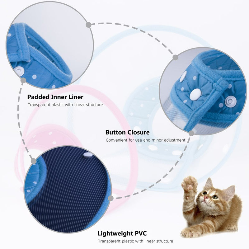 PETBABA Cat Cone Collar in Recovery, Clear Elizabethan Not Block Vision, Soft Padded E-Collar Protect Neck, Suitable Kitten Puppy Dog Pet in Surgery Remedy Grooming 5"-6" Blue - BeesActive Australia