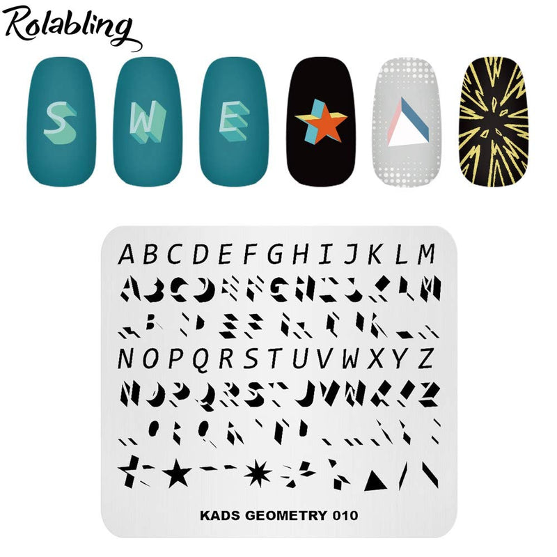 Nail Stamping Plate Fashion Geometry Words Letters Stars Patterns Theme Multi-Pattern Stamp Print Image Stamp Template Nail Art for Nail Design By Rolabling GE010 - BeesActive Australia