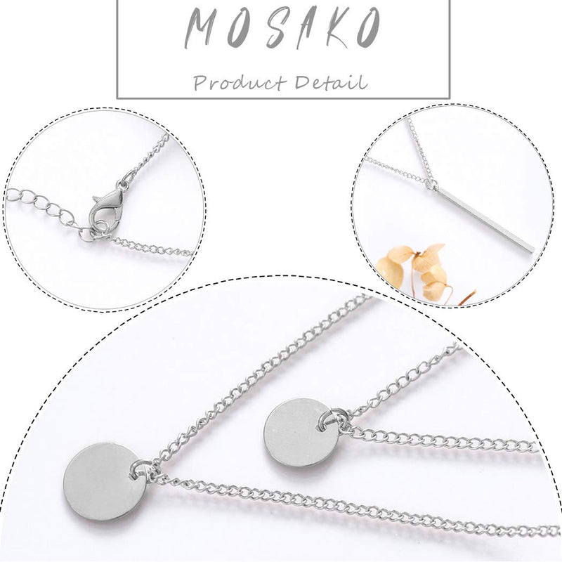 Mosako Boho Layered Necklaces Sequins Disc Silver Necklace Chain Short Bar Coin Pendant Delicate Dainty Charm Necklaces Jewelry for Women and Teen Girls - BeesActive Australia