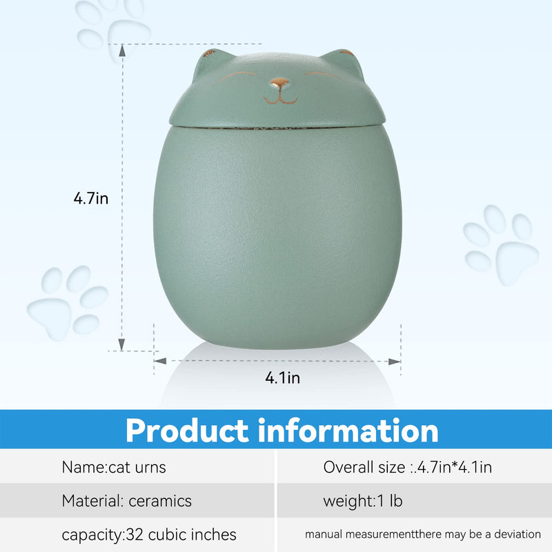 NEWDREAM Cat-Shaped Ceramic urn,Pet Urns for Cat Ashes,Cat Urns for Ashes Animal Urns for Ashe Pet Cremation Urn green big - BeesActive Australia