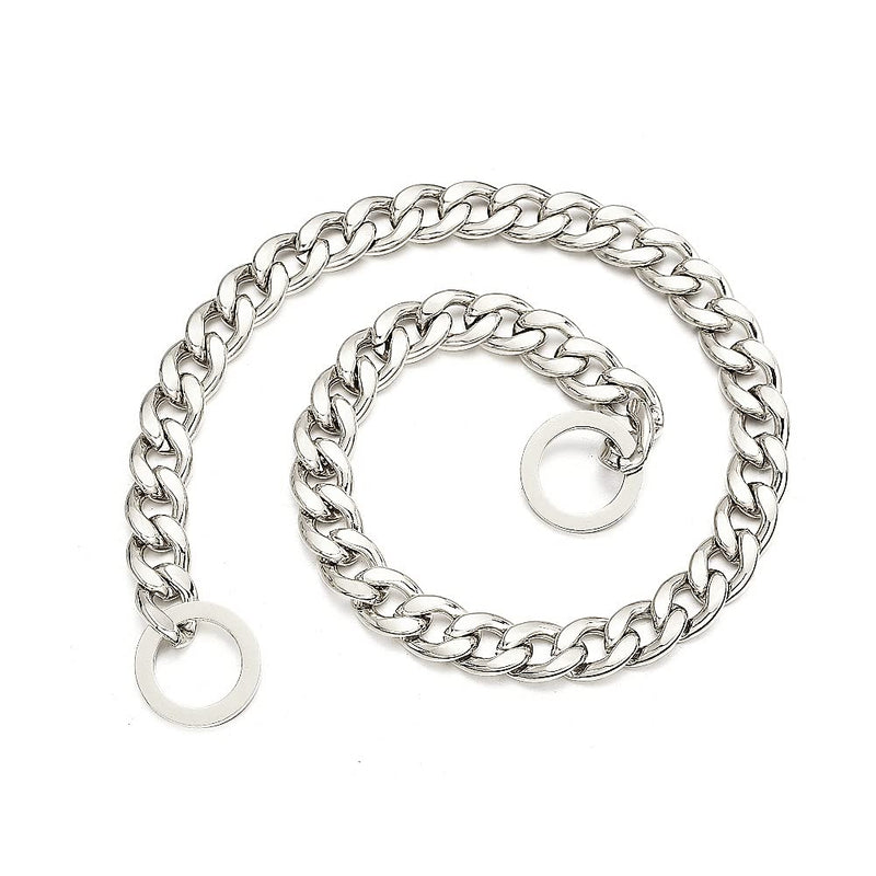 Aiyidi Strong Dog Chain Collar 11/13/15MM Wide Stainless Steel Silver NK Chain Cuban Link Collar Chew Proof Walking Training Collar 12inch-26inch for Small Medium Large Dogs Width:11mm (0.43inch) 18inch (for dog's neck 14-16inch) - BeesActive Australia