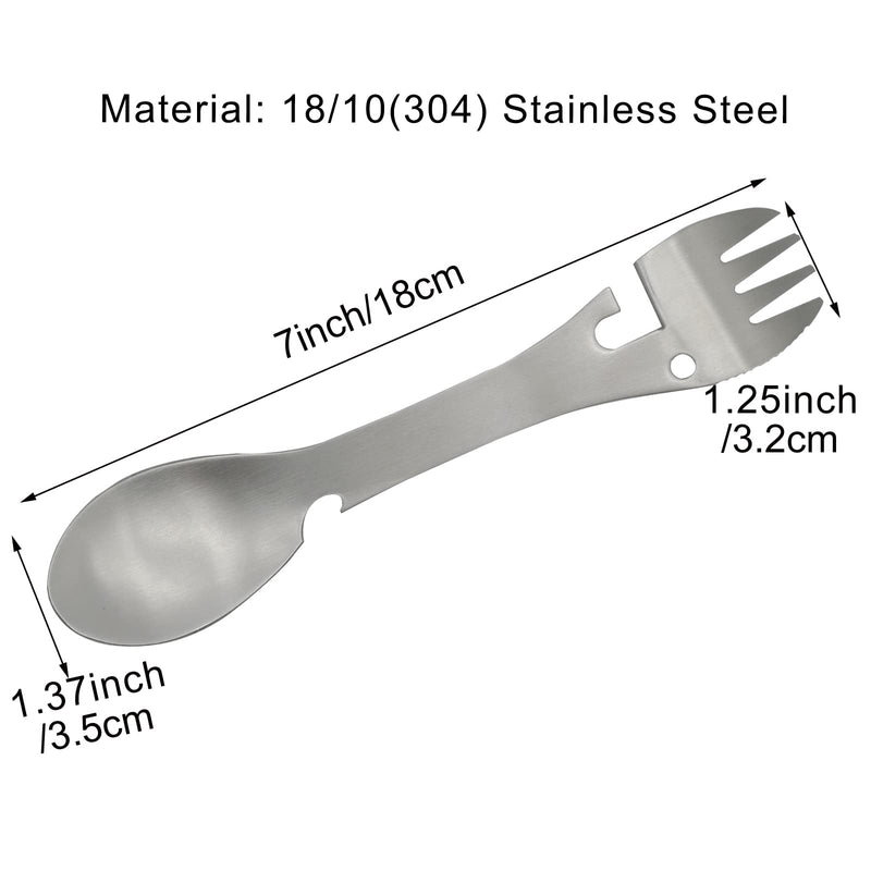 Pinenjoy 2Pcs Multi-Function Camping Spork 18/10(304) Stainless Steel Spoon Fork Knife Can Opener Bottle Opener 5 in 1 Protable Utensil for Outdoor Camping, Hiking, Fishing, Boating,BBQ,Travel - BeesActive Australia