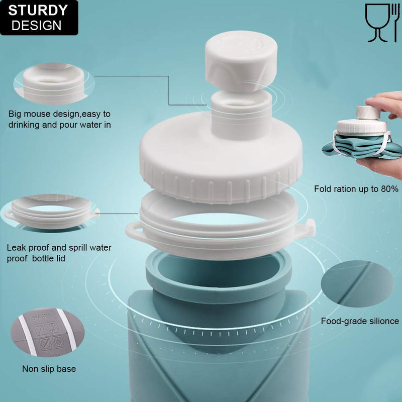 SPECIAL MADE Collapsible Water Bottles Leakproof Valve Reusable BPA Free Silicone Foldable Travel Water Bottle for Gym Camping Hiking Travel Sports Lightweight Durable 20oz Dark Green - BeesActive Australia