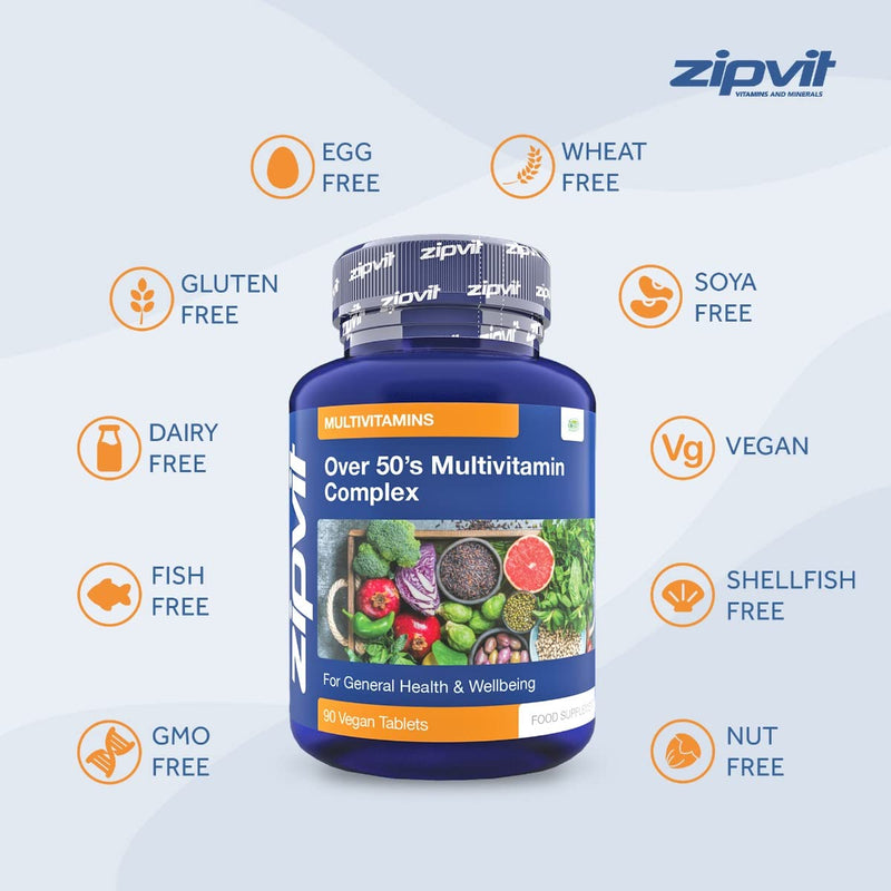 Over 50's Multi Vitamin Active Formula, 90 Tablets. 3 Months Supply. Vegetarian Society Approved. Aids General Health and Wellbeing. - BeesActive Australia