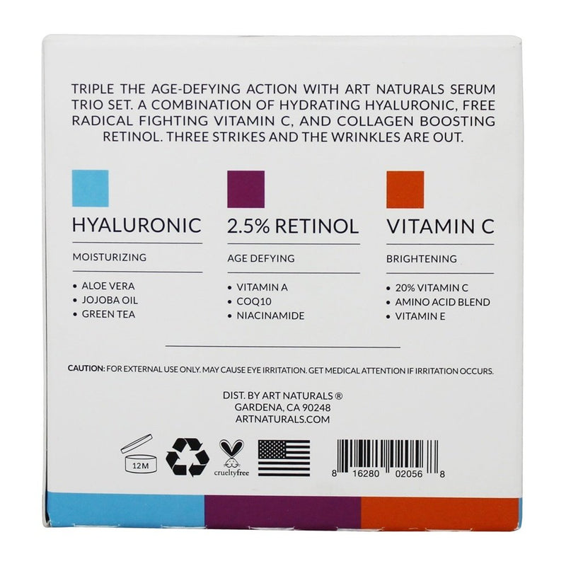 artnaturals Anti-Aging-Set with Vitamin-C Retinol and Hyaluronic-Acid - (3 x 1 Fl Oz / 30ml) Serum for Anti Wrinkle and Dark Circle Remover – All Natural and Moisturizing - BeesActive Australia