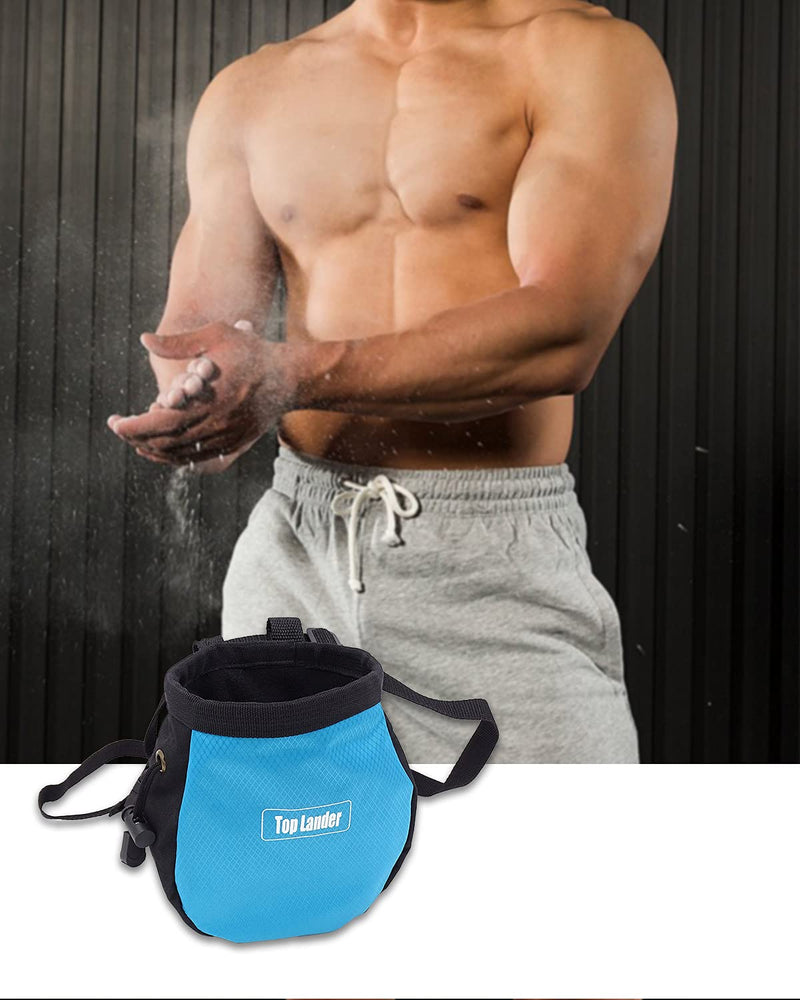 Top Lander Rock Climbing Chalk Bag with Belt and Zipper Pocket for Fitness Gym Weight Lifting Hunting Bouldering Magnesium Sack Blue - BeesActive Australia