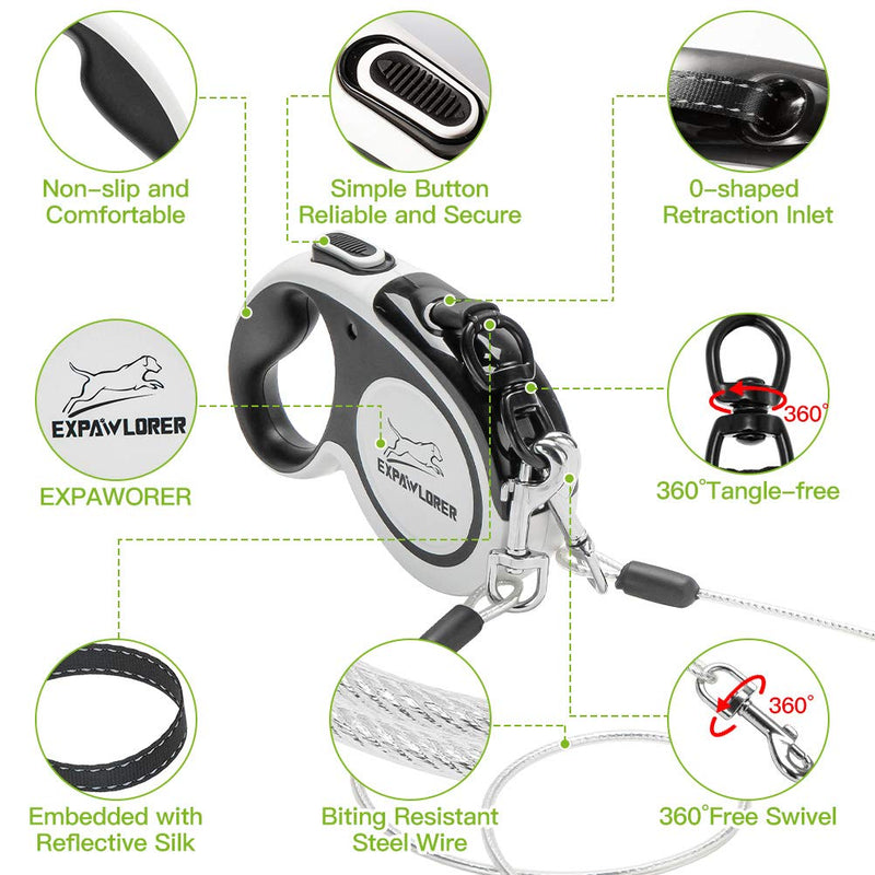 EXPAWLORER Retractable Dog Leash - Chew Proof Double Dog Leash for 2 Dogs with 2 No Tangle Strong Wire Ropes, 16 ft Heavy Duty Dog Leash for Medium and Large Dogs Black&White - BeesActive Australia