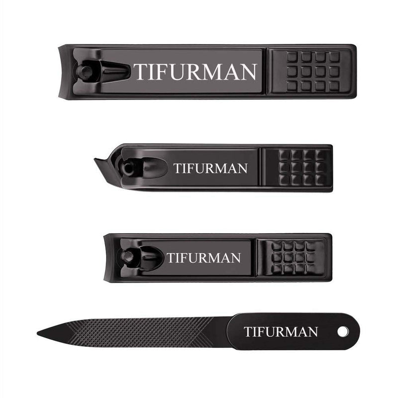 TIFURMAN Nail clippers set black stainless steel 4pcs Nail clipper Toenail Clipper Cutter Ingrown Toenail Kits: Curved Clippers, Oblique Clipper & Nail File, Sharp Cutters for Thick Nails.(Black) - BeesActive Australia