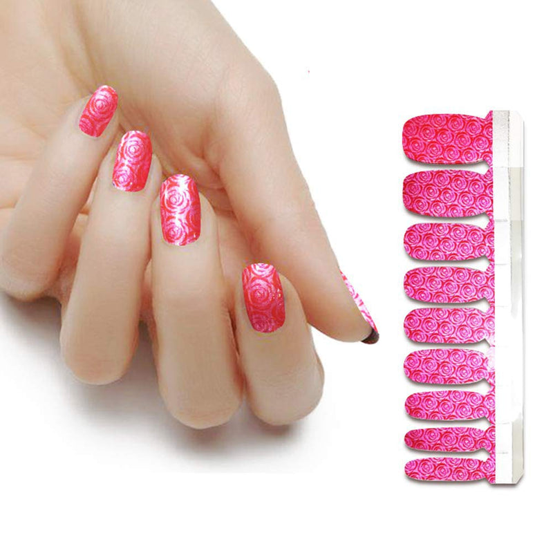 BornBeauty Rose Flower Nail Polish Strips 3 Sheets Waterproof Adhesive Glitter Press On Nails Stickers Pink for Women DIY Manicure Decoration #6 - BeesActive Australia